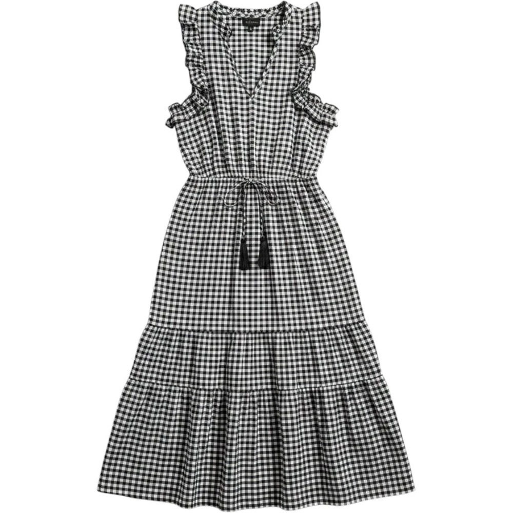 Who What Wear Gingham Midi Dress Small Black White Ruffle Tassel Cottagecore